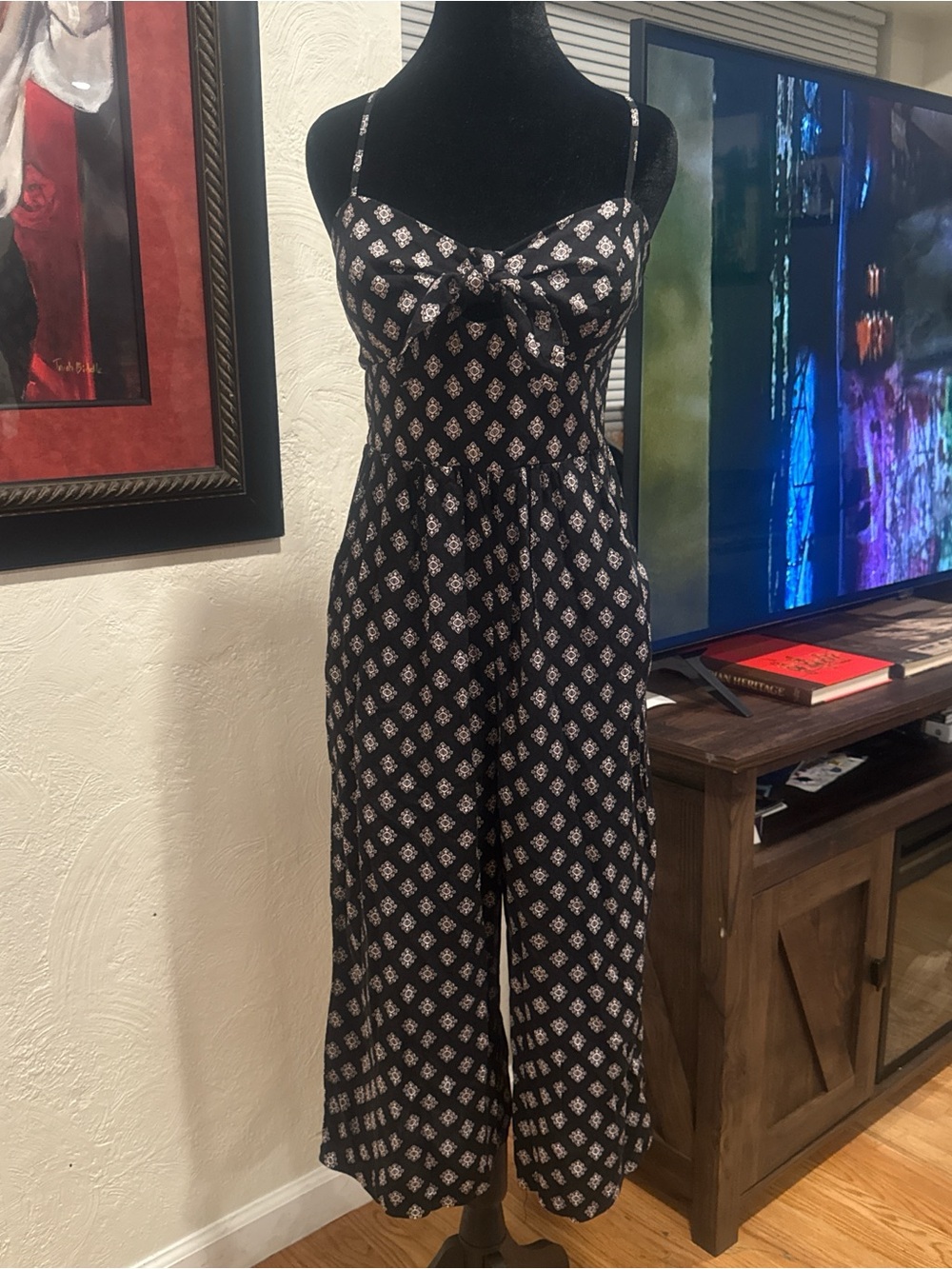 As U Wish Black Printed Knot-Front Wide Leg Jumpsuit